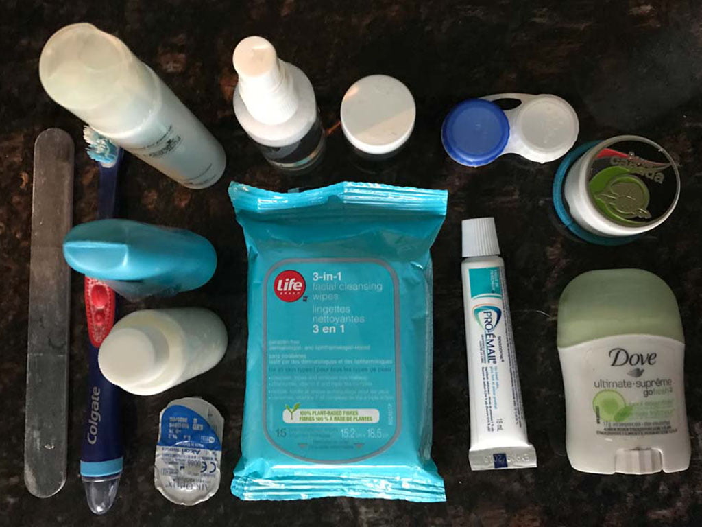 Toiletries example for what to pack for a road trip 
