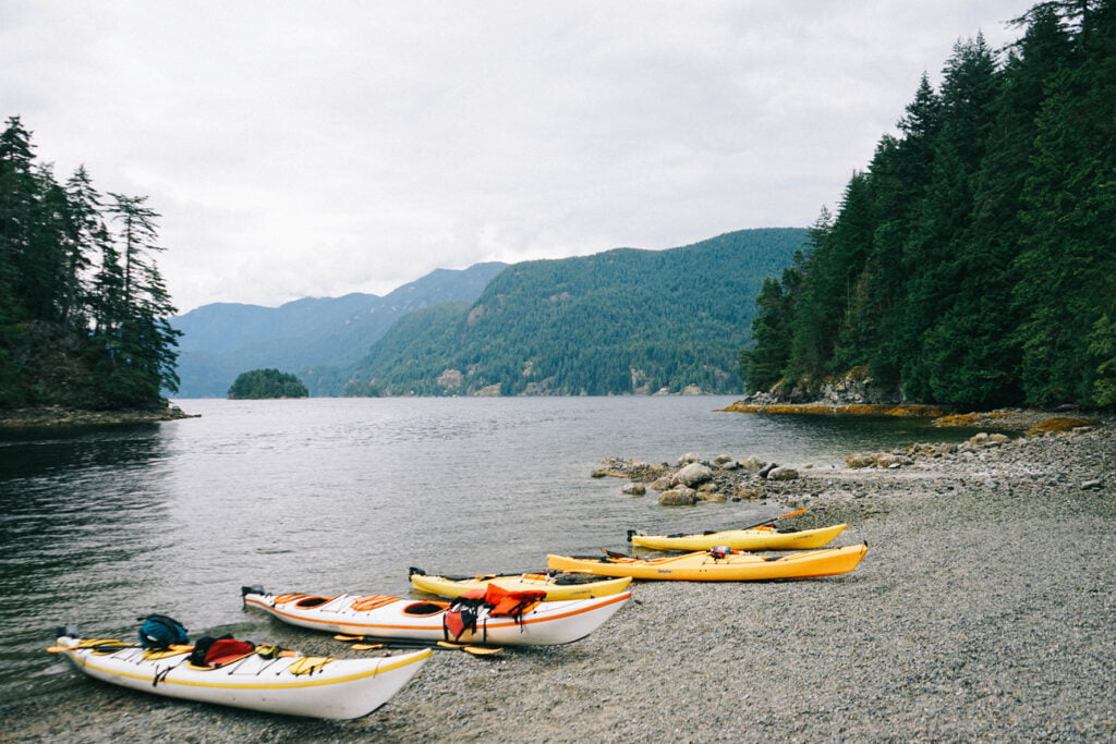 kayaks on the beach in deep cove, and adventurous Mother’s Day Gifts Vancouver