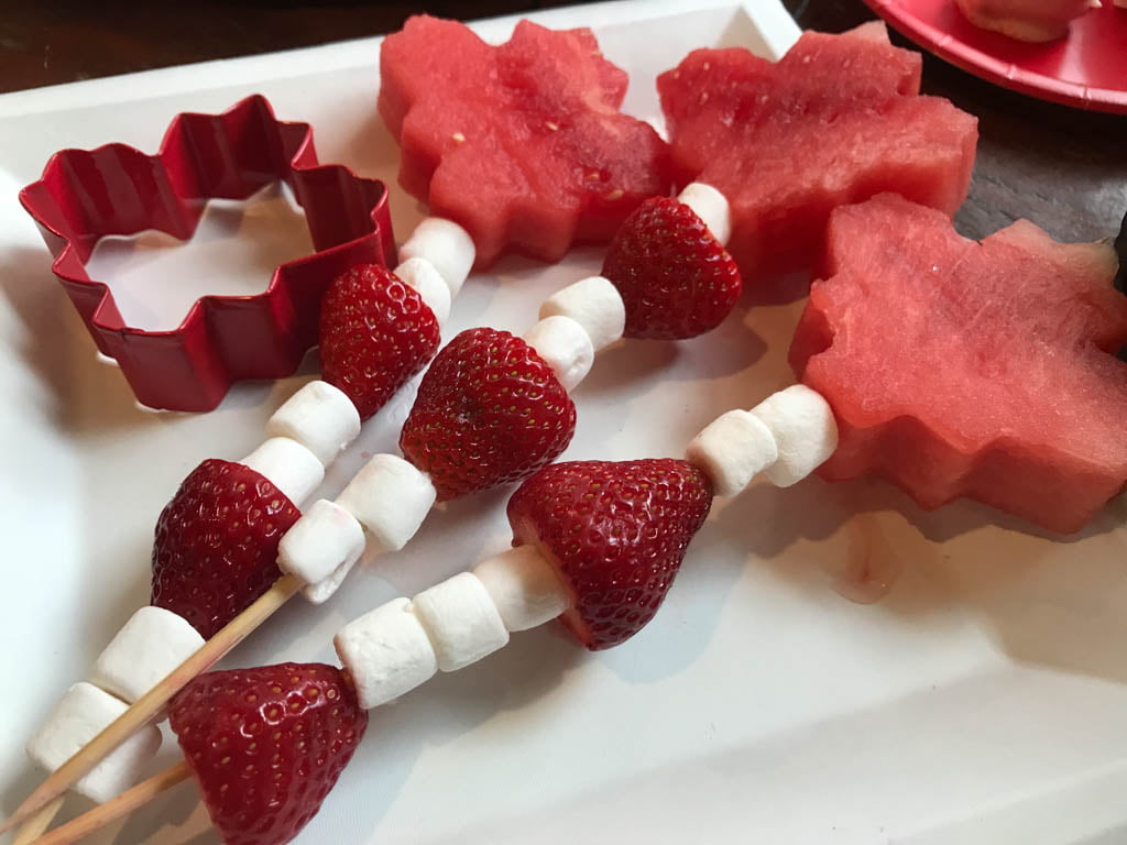 Fruit skewers for Campsite Friendly Canada Day Food 