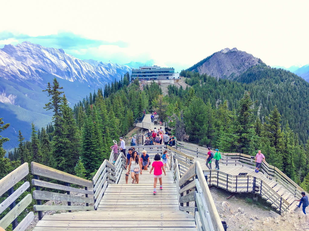 Boardwalk in the mountains on the Banff Gondola family experience
