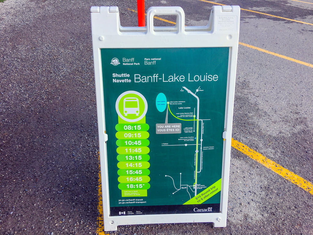 Banff National Park Bus shuttle sign