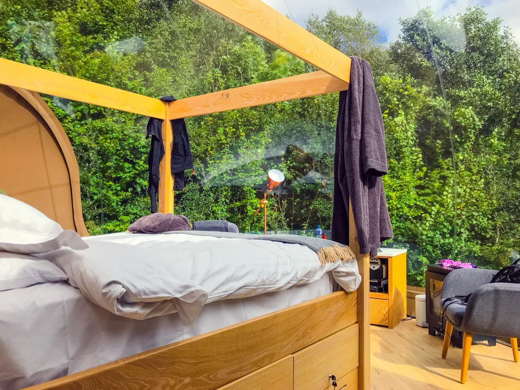 bed area inside a Finn Lough bubble dome