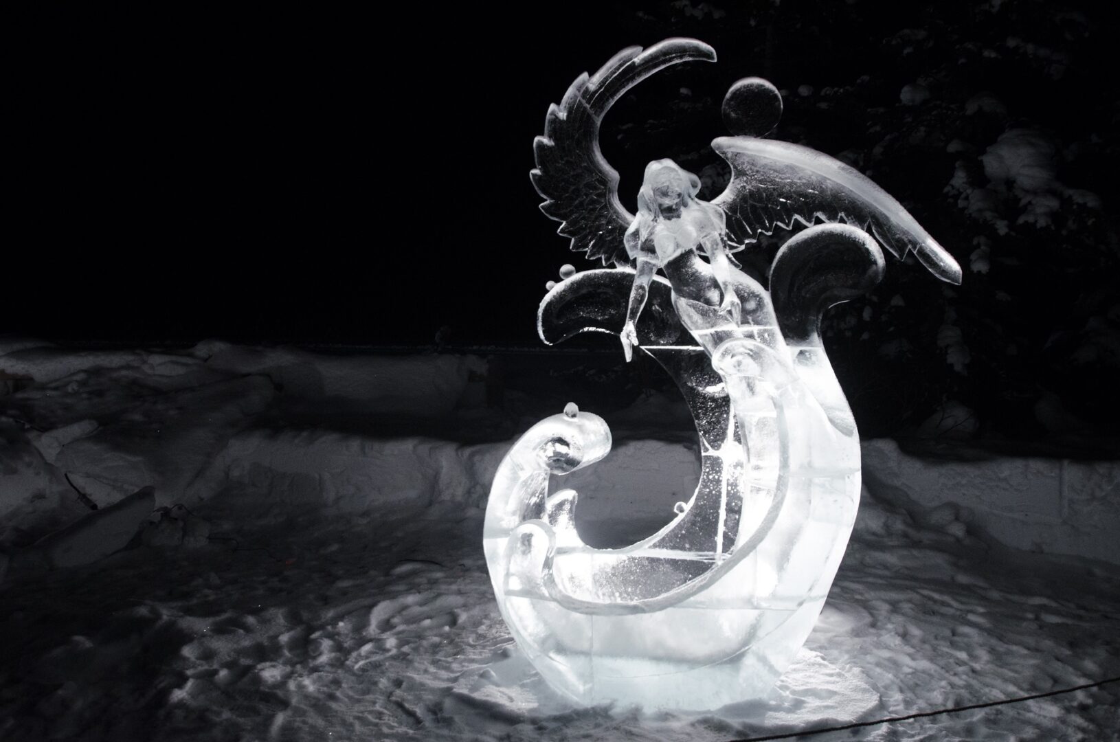 Ice sculpture of woman with wings 