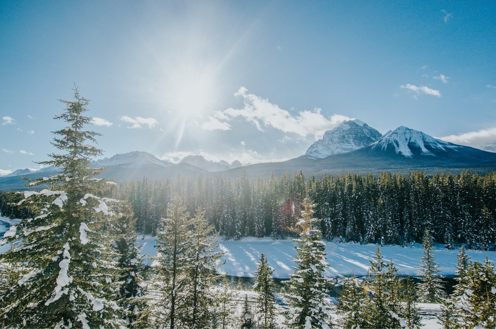 Snowy mountain in Banff national park during a classic Canadian Winter 