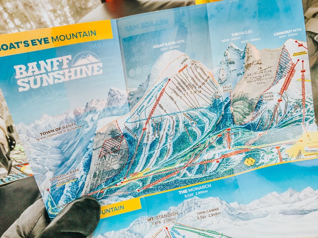 Map of ski runs at Sunshine Village Ski & Snowboard Resort Banff