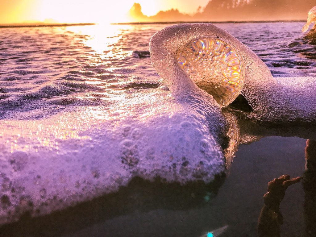 Lensball in wave on Tofino Family Resort