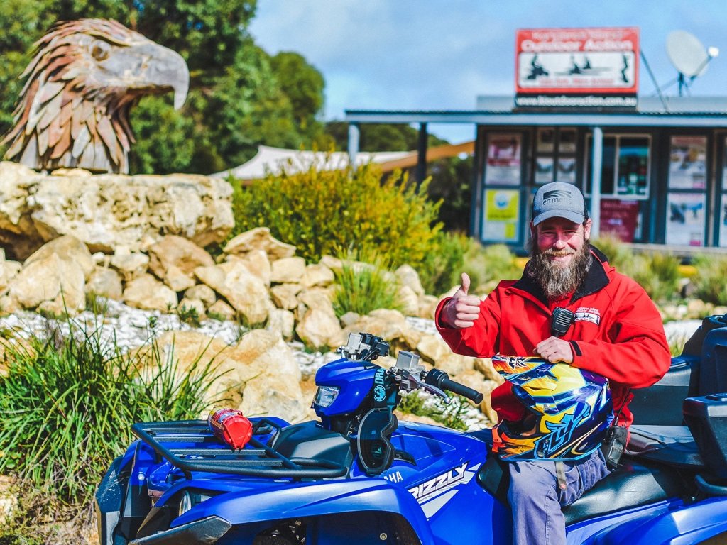 man giving thumbs up on quad at Kangaroo Island Outdoor Action 