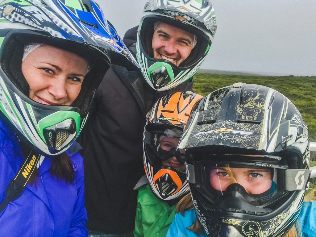 jami savage and family taking a selfie while riding quads with Kangaroo Island Outdoor Action 