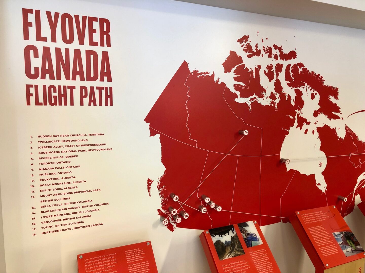 map of the flightpath of the flyover canada experience