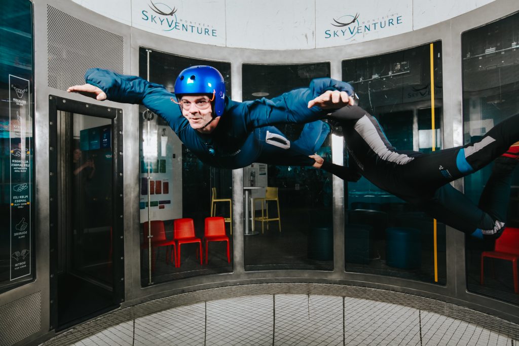 Man indoor skydiving