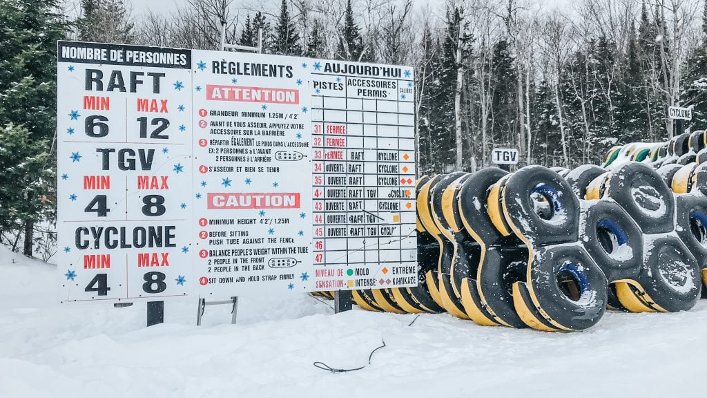 Board of track difficulty for snow tubing Montreal