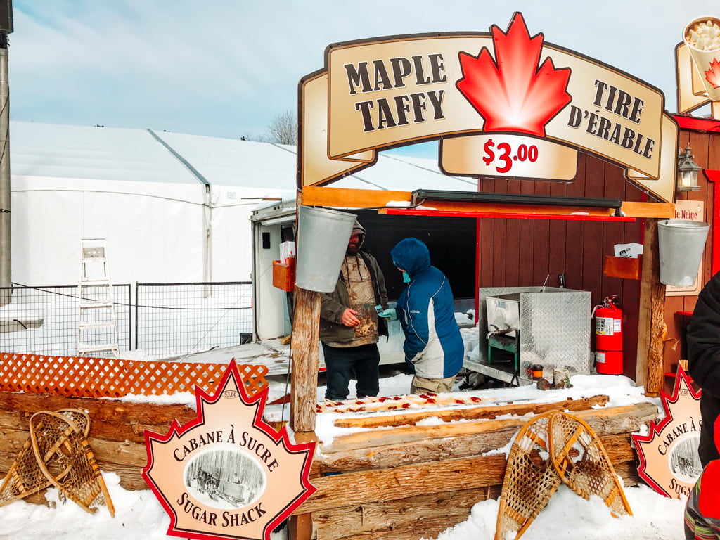 food stand at winterlude selling maple taffy