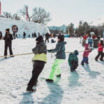 kids having a game of tug o war at winterlude