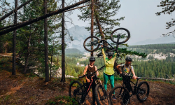 family biking in banff