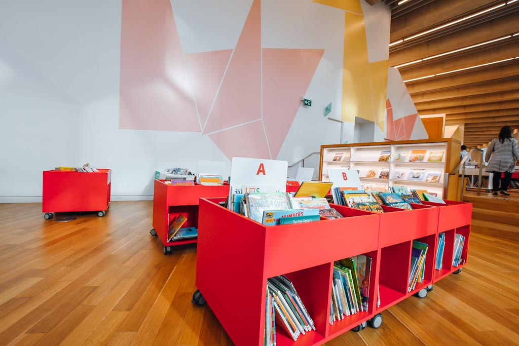 toddler height bookshelves at the calgary central library