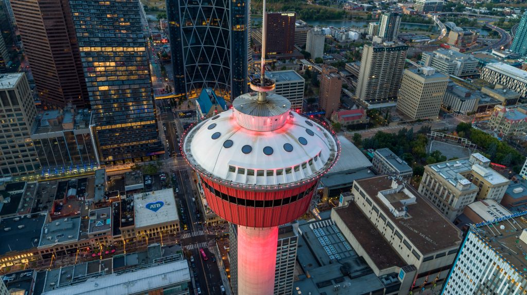 aerial view of the calgary tower