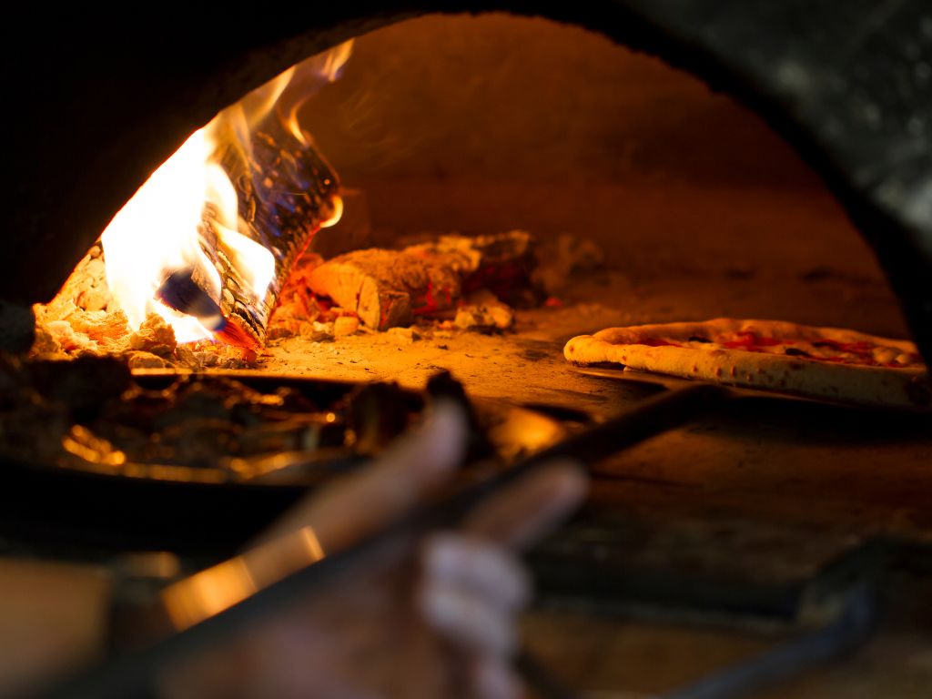 inside view of a wood burning pizza oven