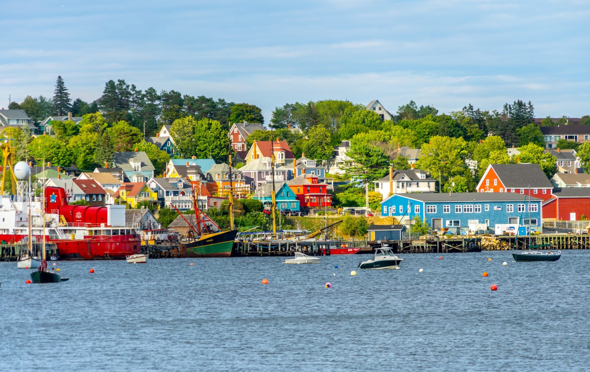 view of the town of lunenberg from the water on our Nova Scotia RV road trip