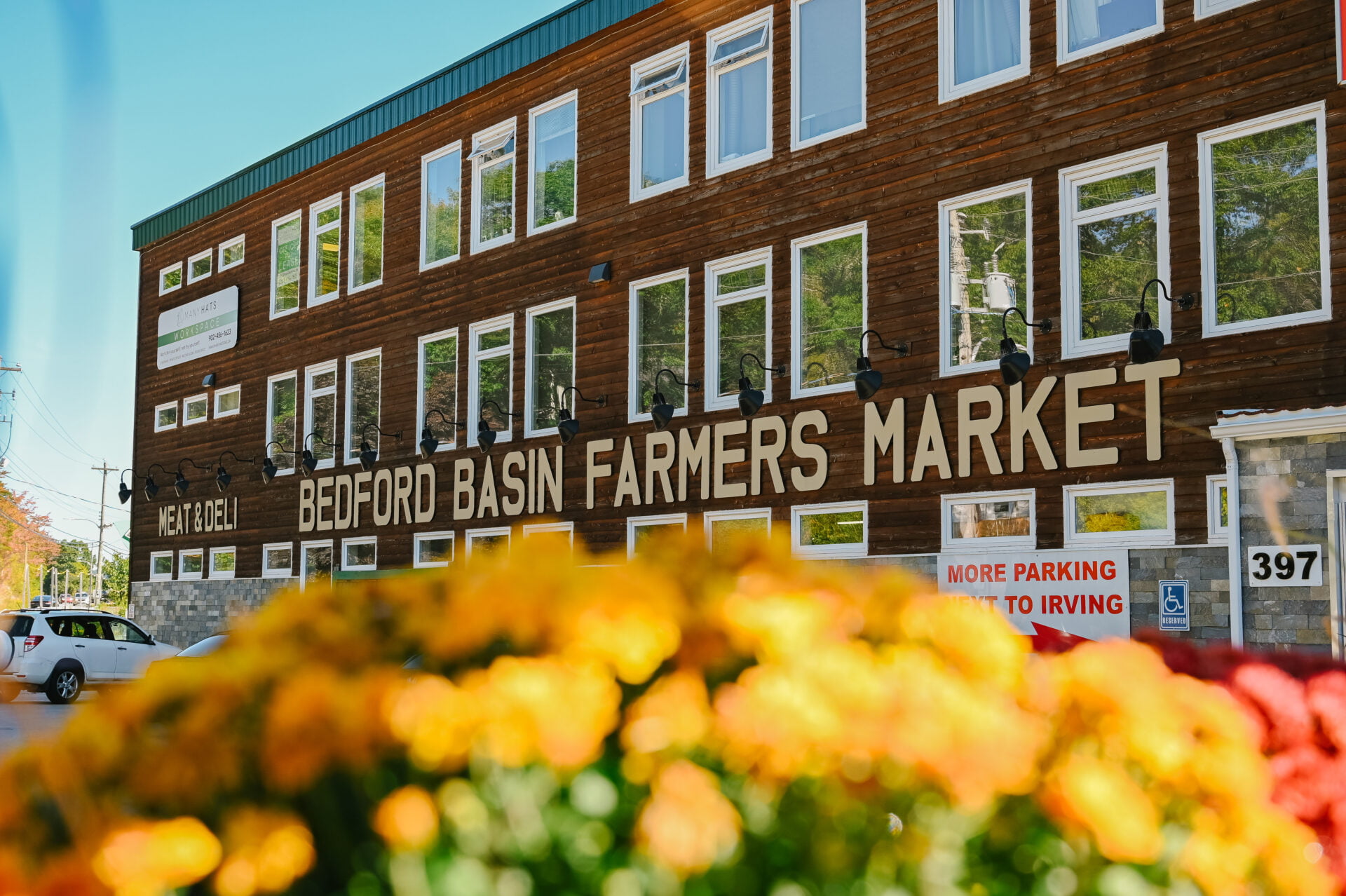 front view of the building that houses the bedford basin farmers market
