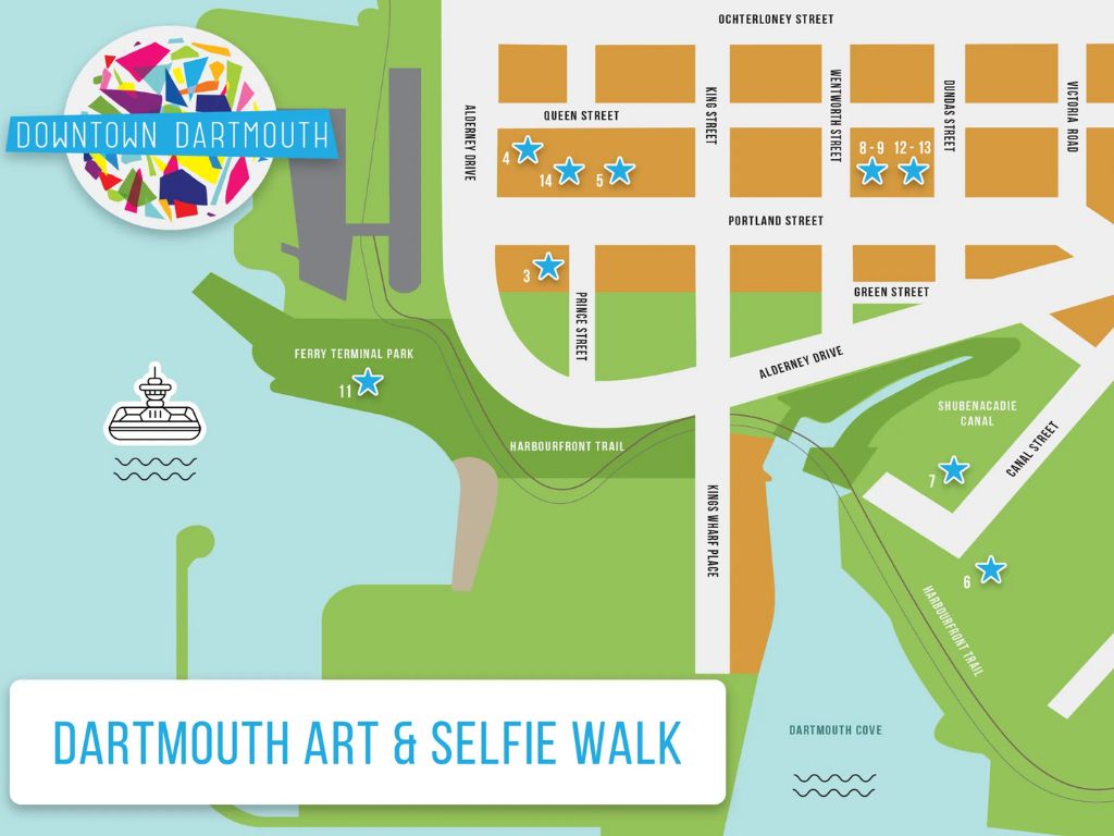 map of downtown dartmouth art and selfie walk