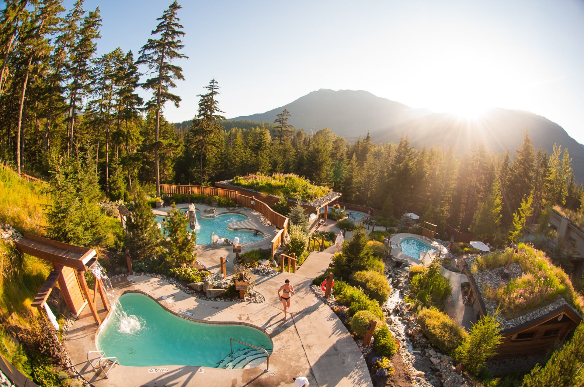 birds eye view of the Scandinave spa in whistler, a Mother’s Day Gifts Vancouver idea