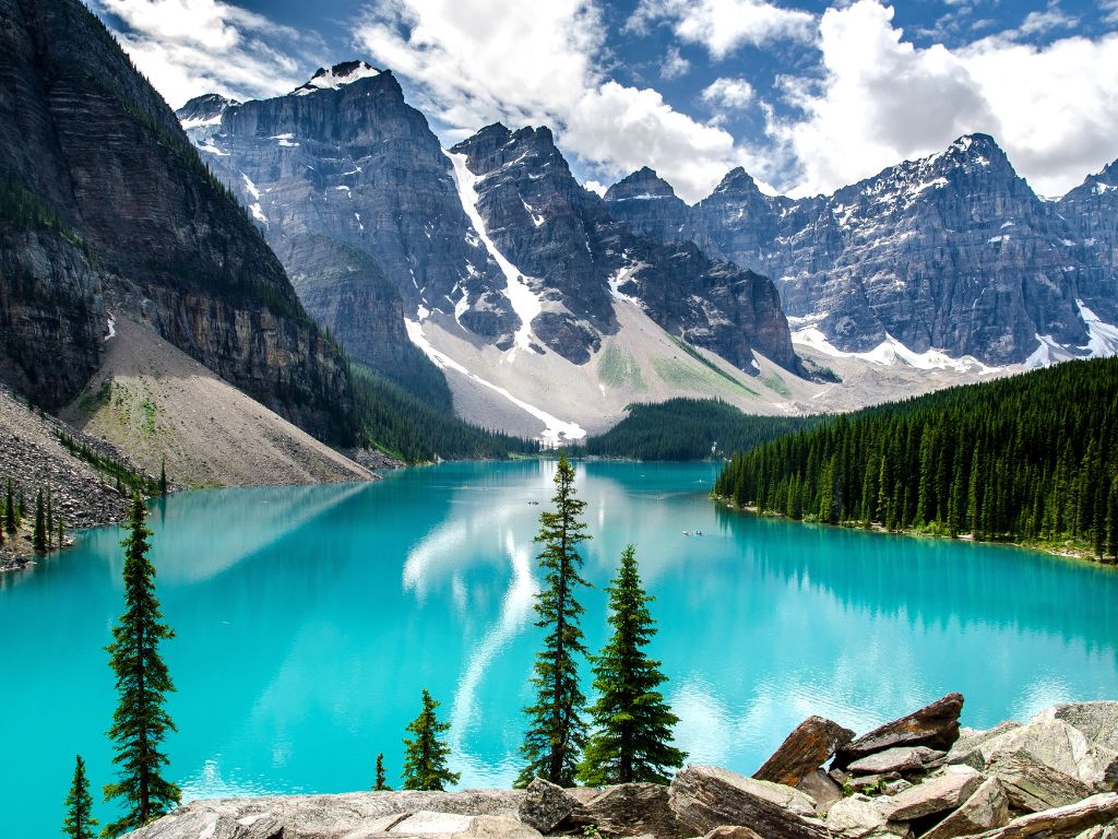 icy bright blue moraine lake