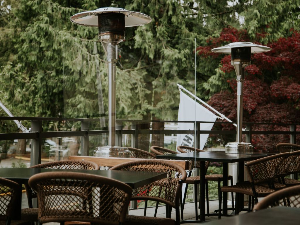 view of the outdoor seating on the patio of the lodge steakhouse