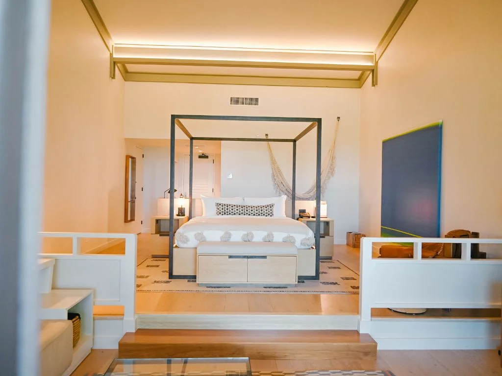 inside the ocean bungalow room at the resort