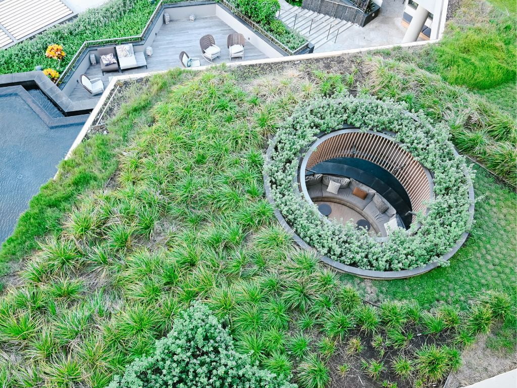 looking down at the green roof at turtle bay resort