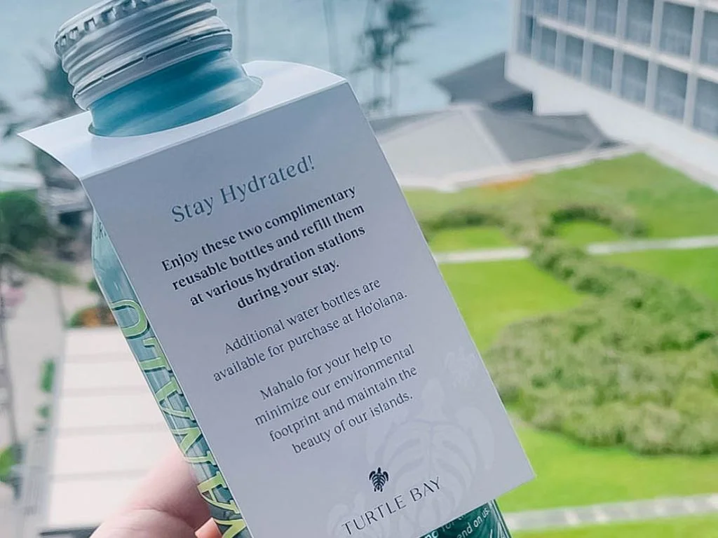 refillable water bottle at turtle bay resort