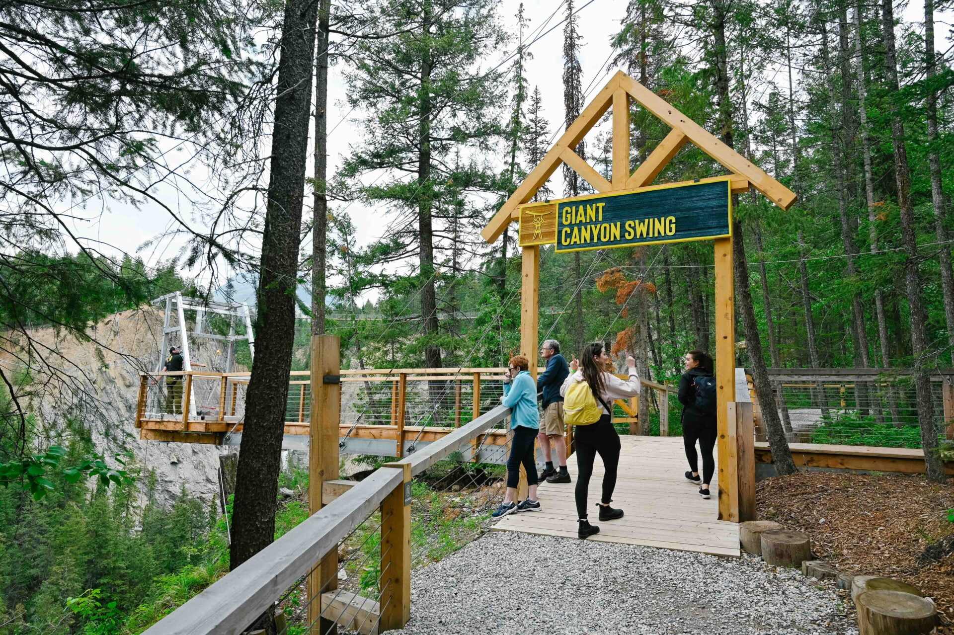 entrance to the giant canyon swing adventure at the golden suspension bridge