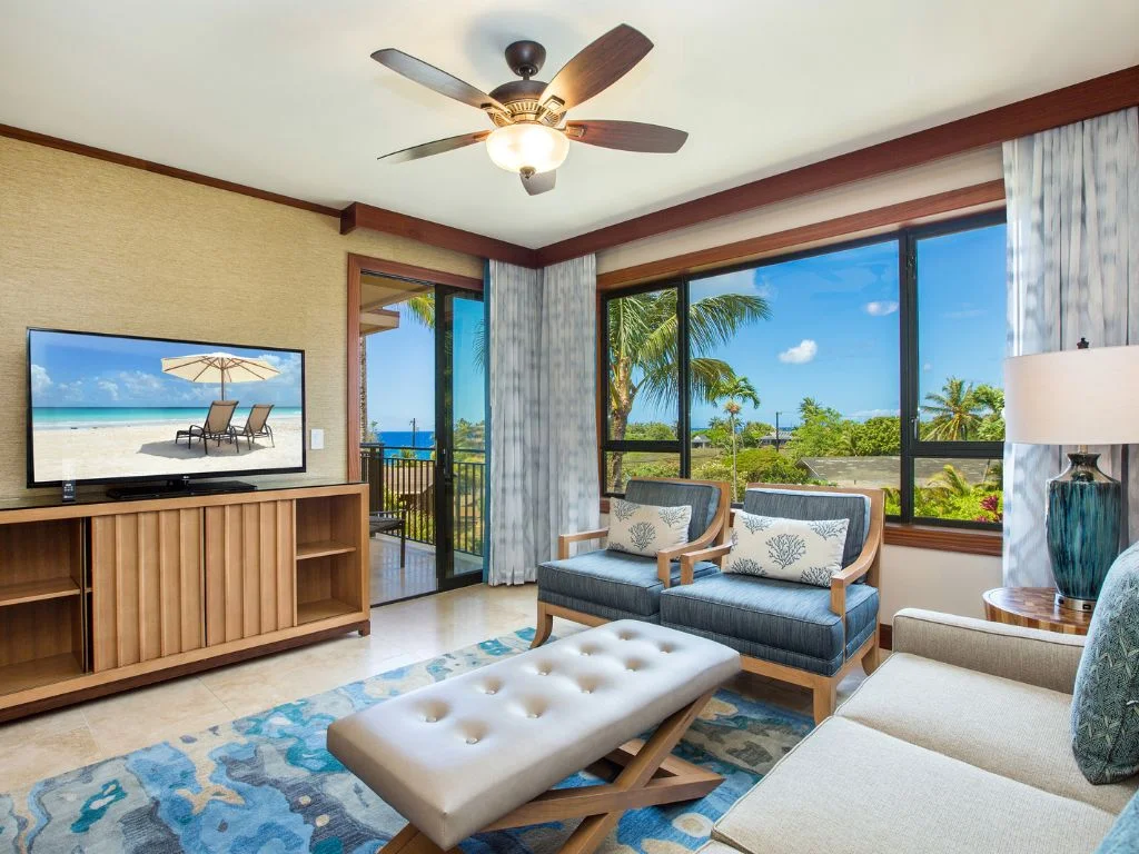 living room inside a room at the koloa landing resort