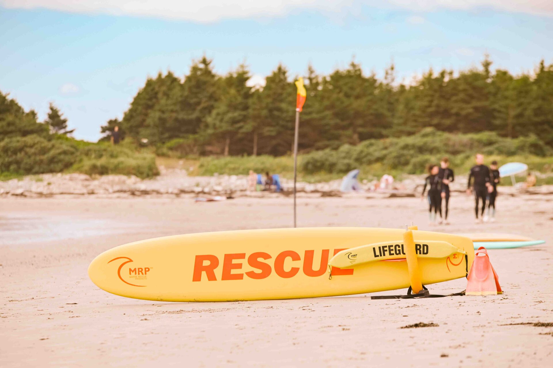 lifeguard surf board on the beach on our nova scotia eastern shore road trip