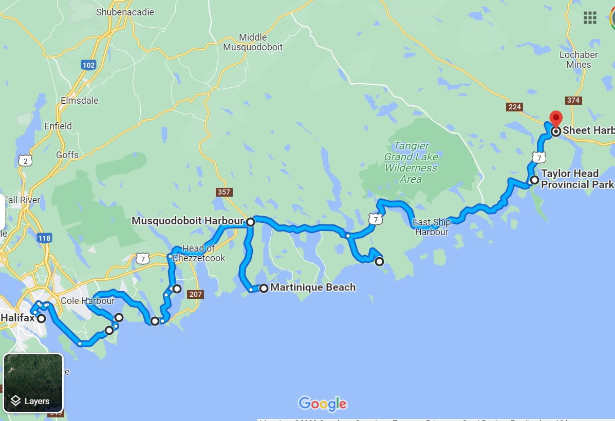 map of the nova scotia eastern shore road trip route