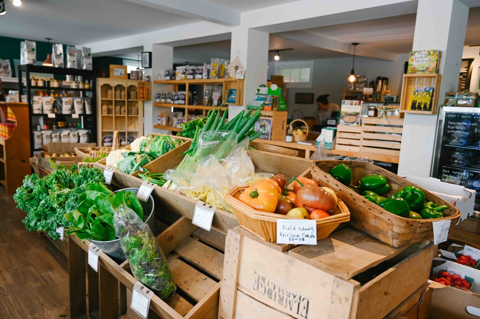 vegetable display inside a market in nova scotia