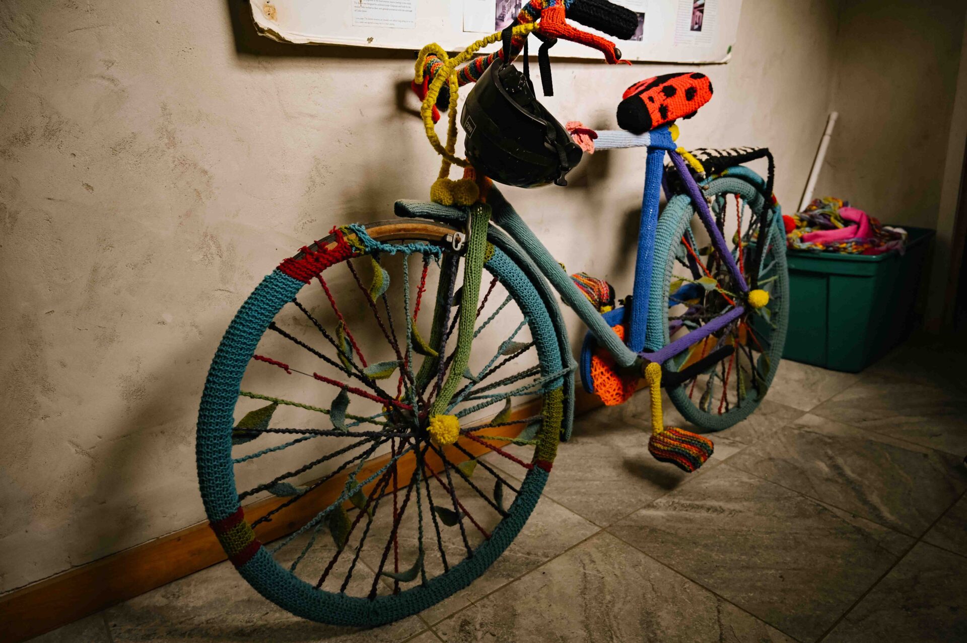 a bike that has been wrapped in knitting