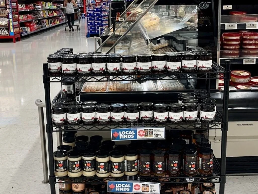 the bog riverside cranberry farm products being sold in a grocery store