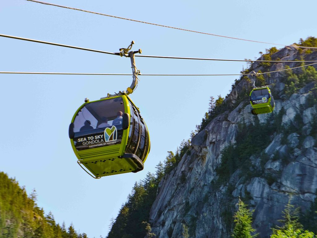people inside the sea to sky gondola cars going up and down the mountain