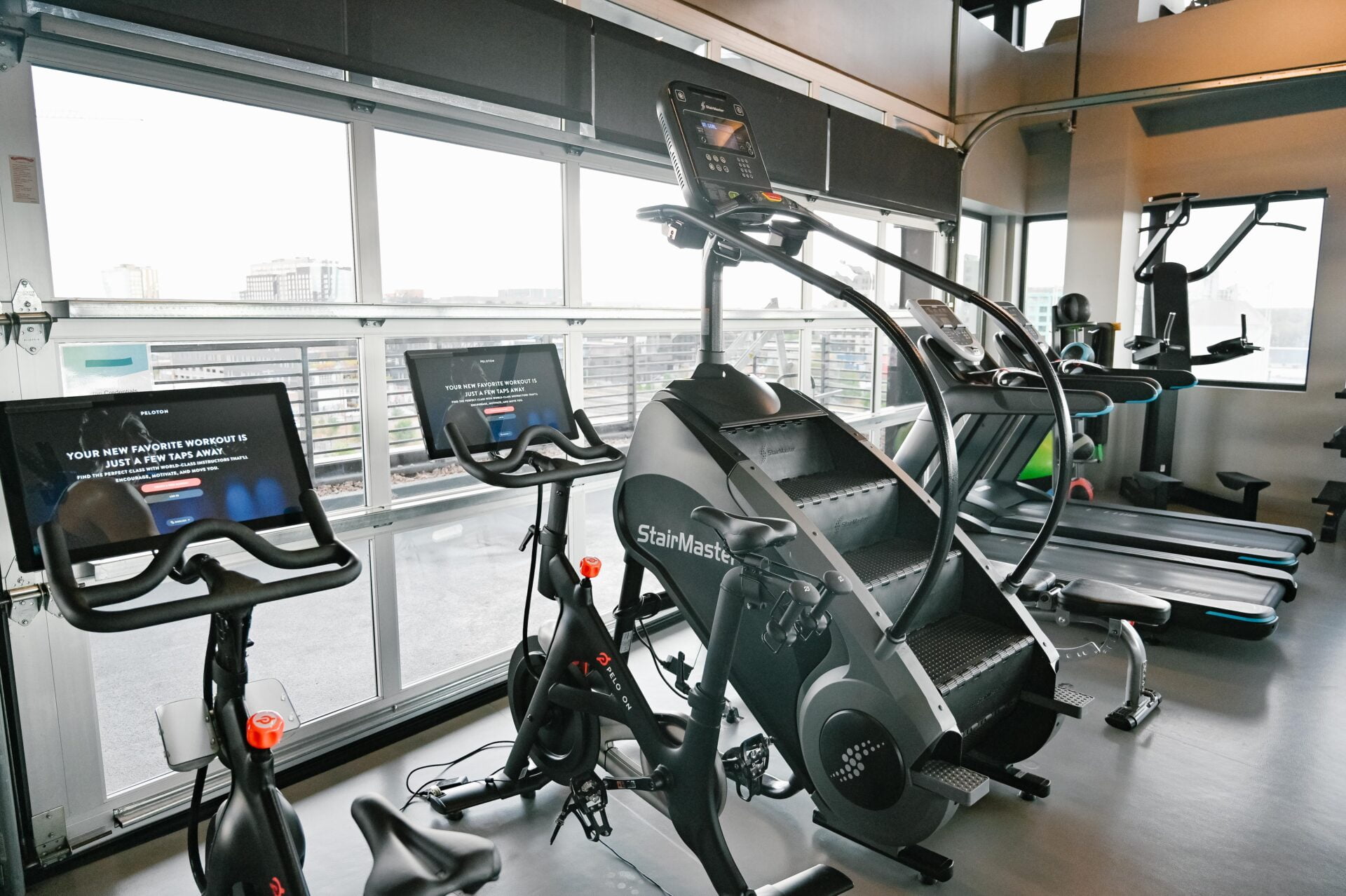 fitness equipment sits in the fitness studio at The Source Hotel Denver