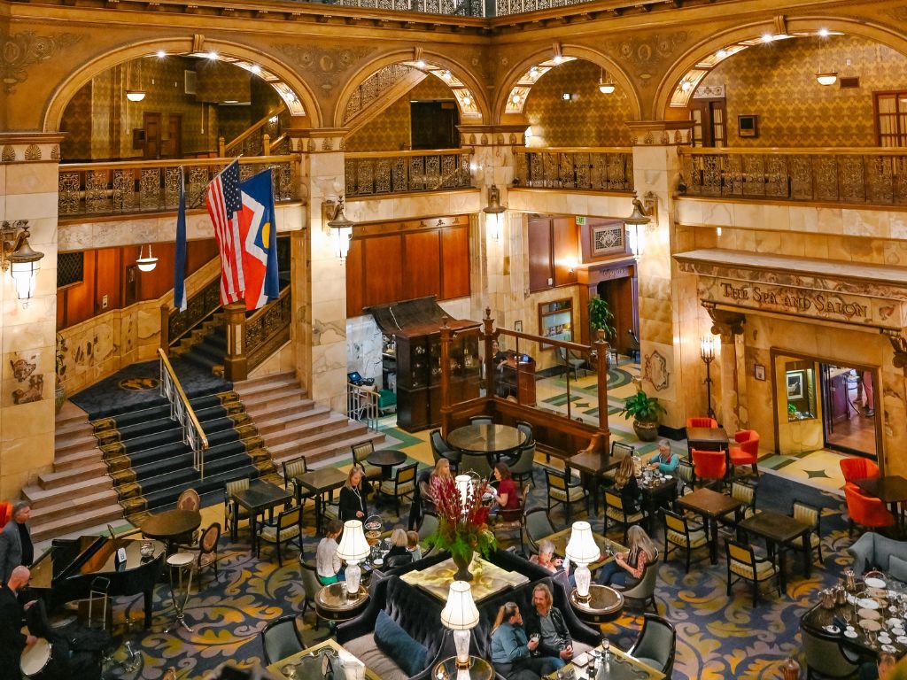 inside the foyer of the brown palace building in downtown denver