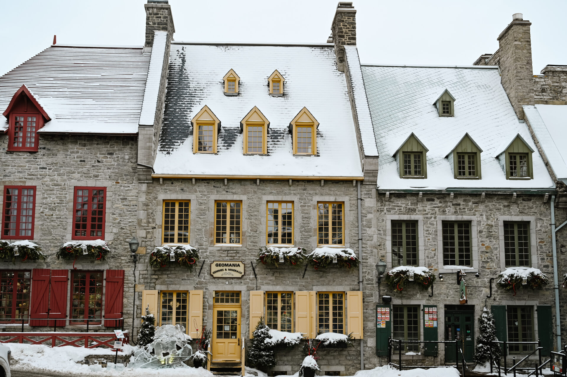 fronts of old buildings in one section of old quebec city