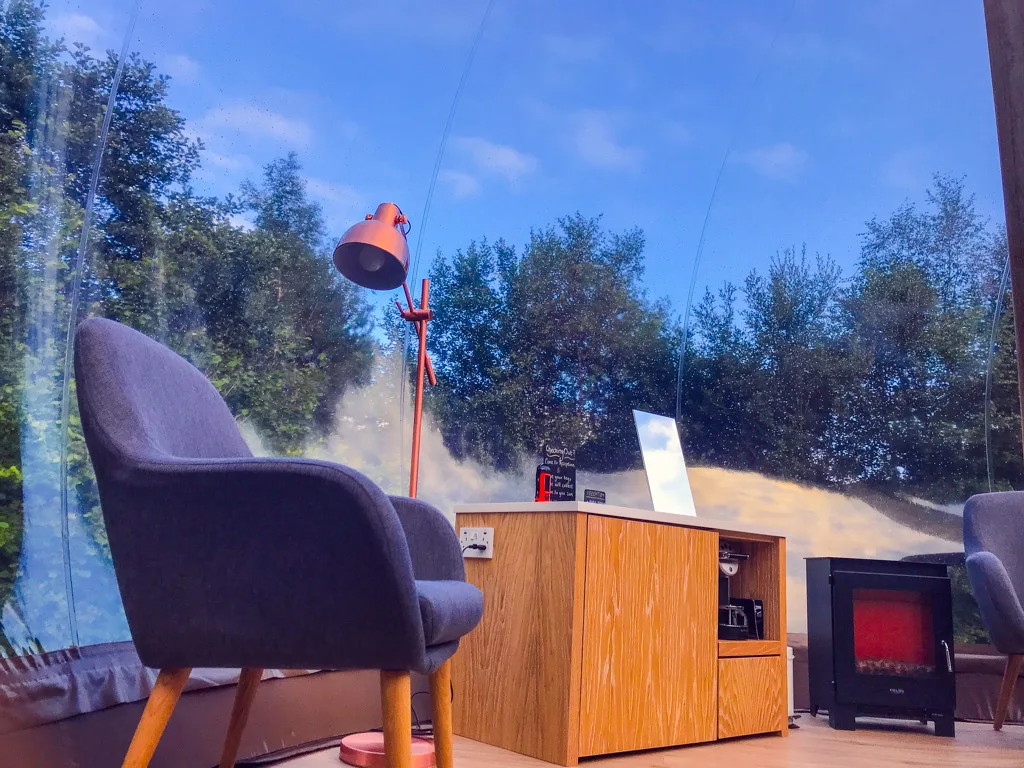 sitting area inside a bubble dome in ireland