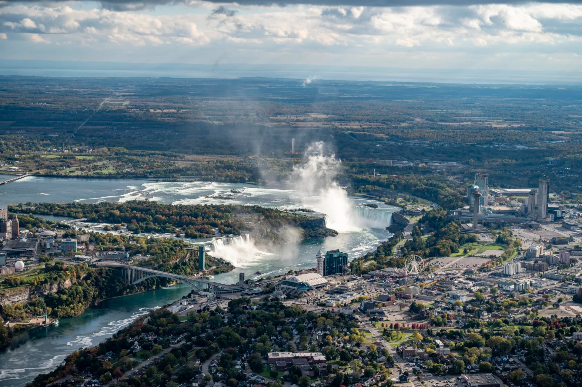 aerial view of niagara falls from a helicopter
