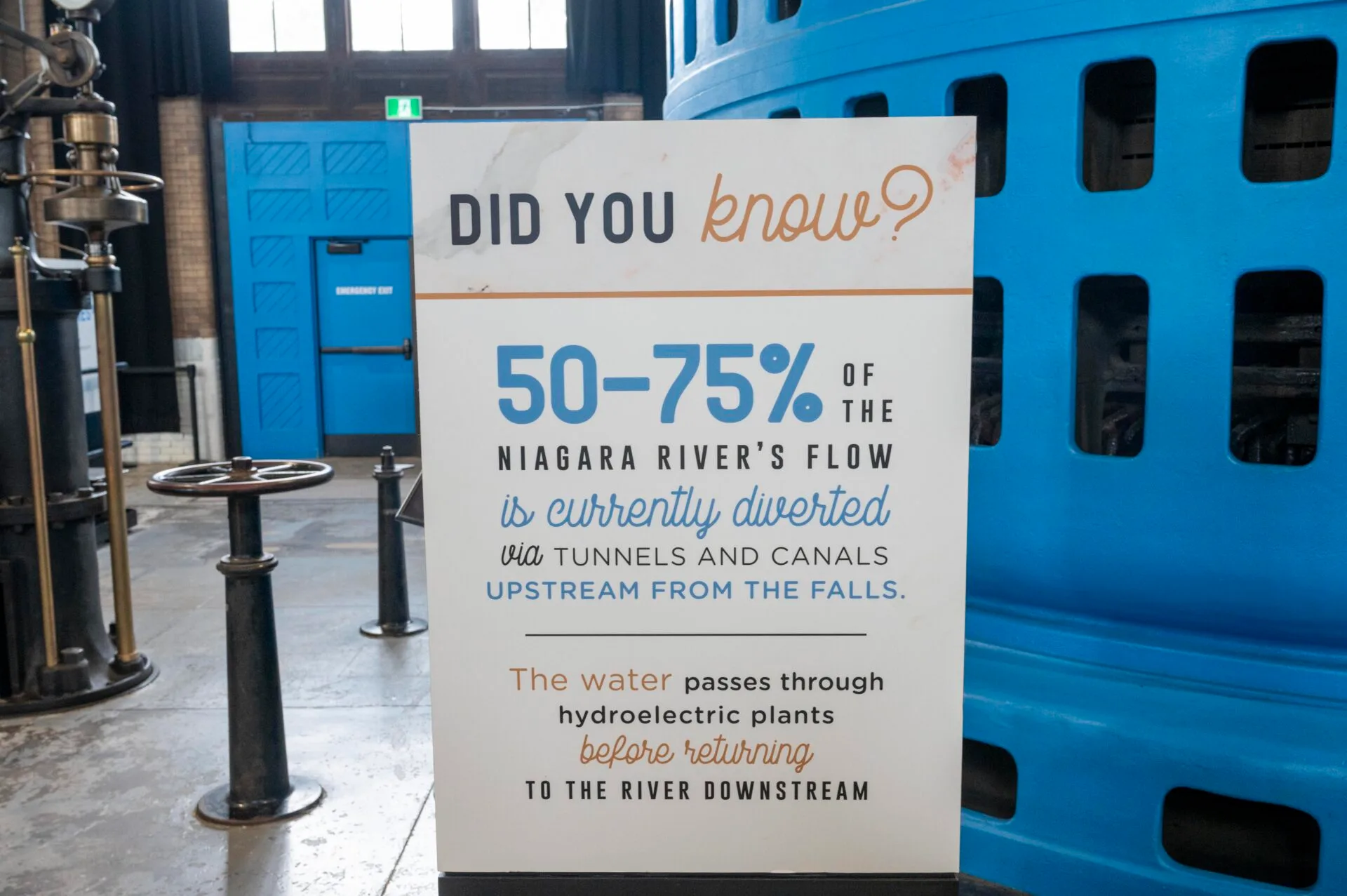 one of the educational exhibit signs inside the niagara parks power station attraction