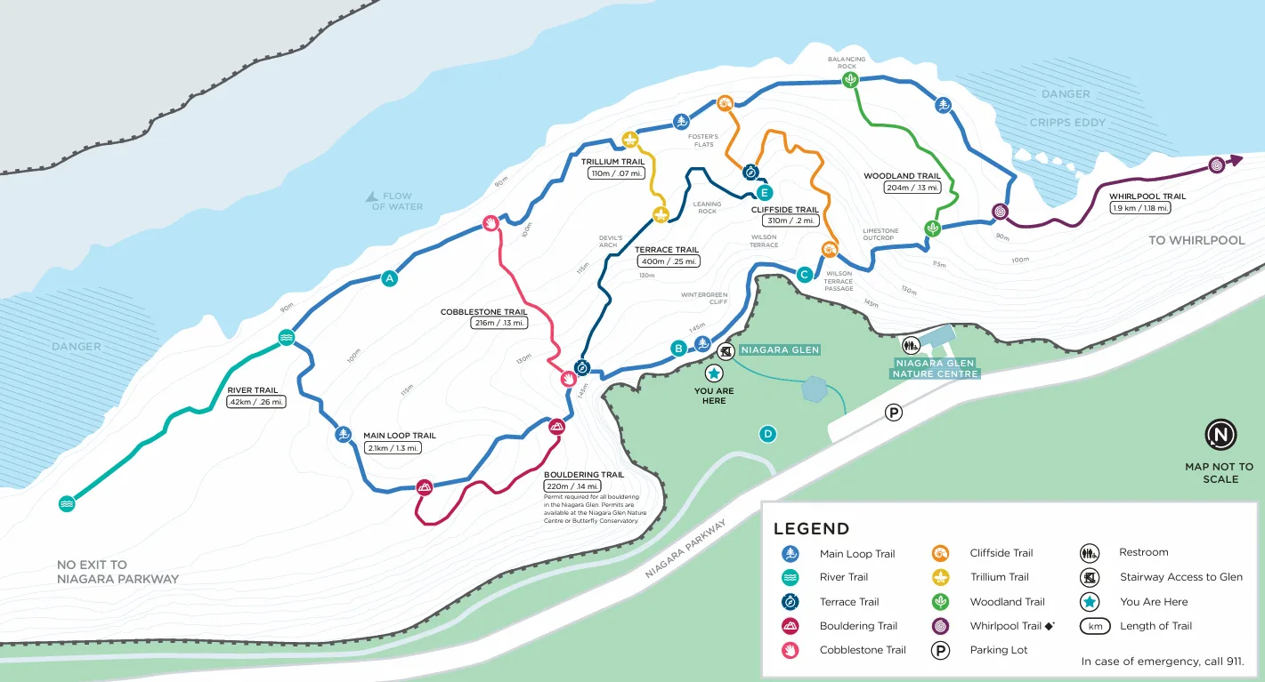 map of the niagara glen hiking area