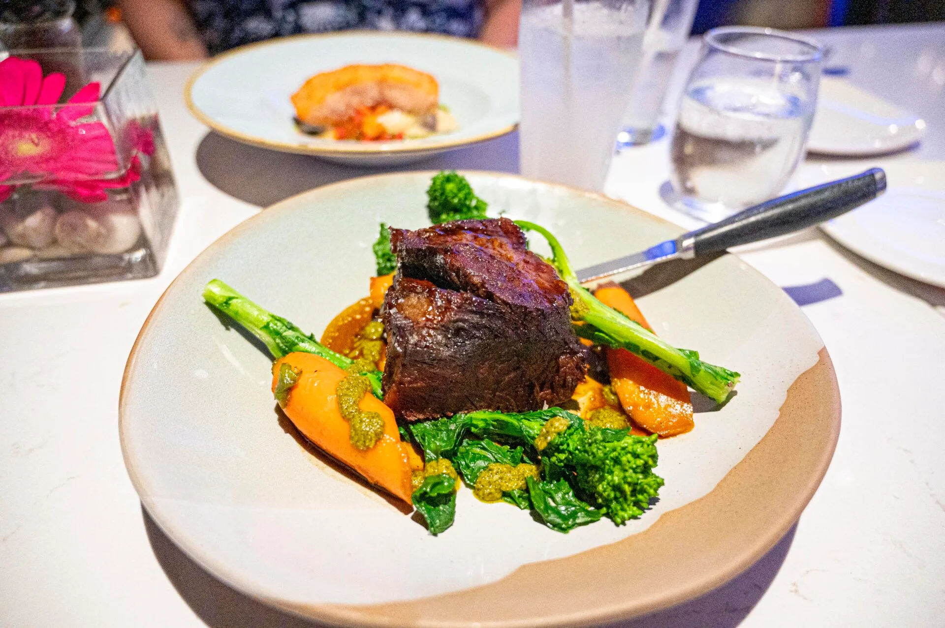 close up of a steak and vegetable dinner at the table rock house restaurant in niagara falls