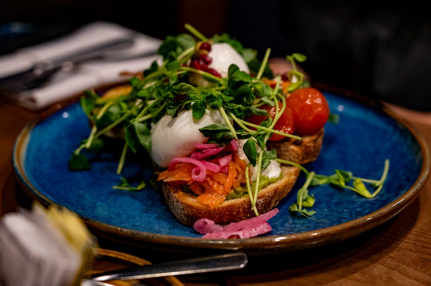 close up of avocado toast at brazen restaurant in banff