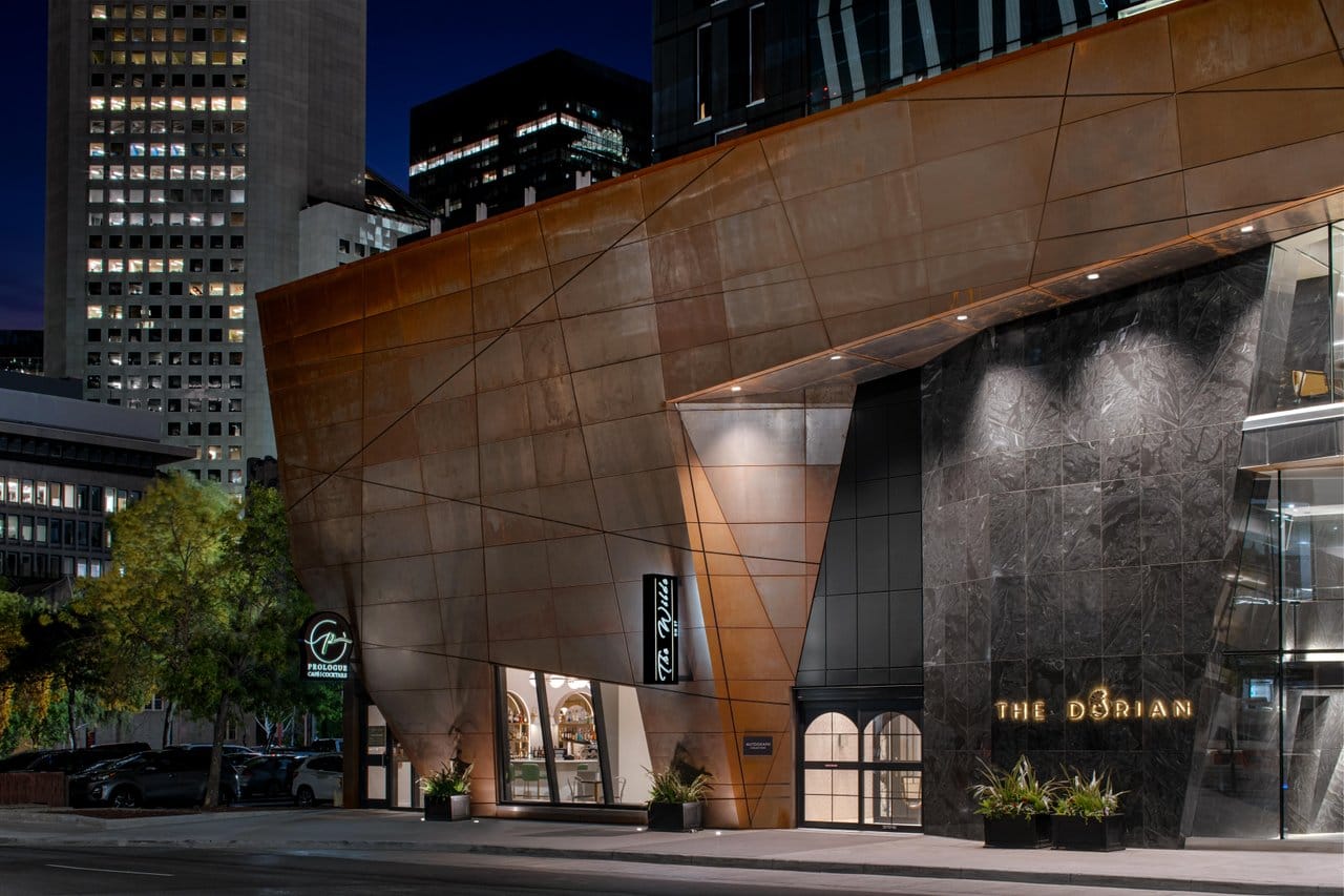 front entrance of the dorian hotel in downtown calgary
