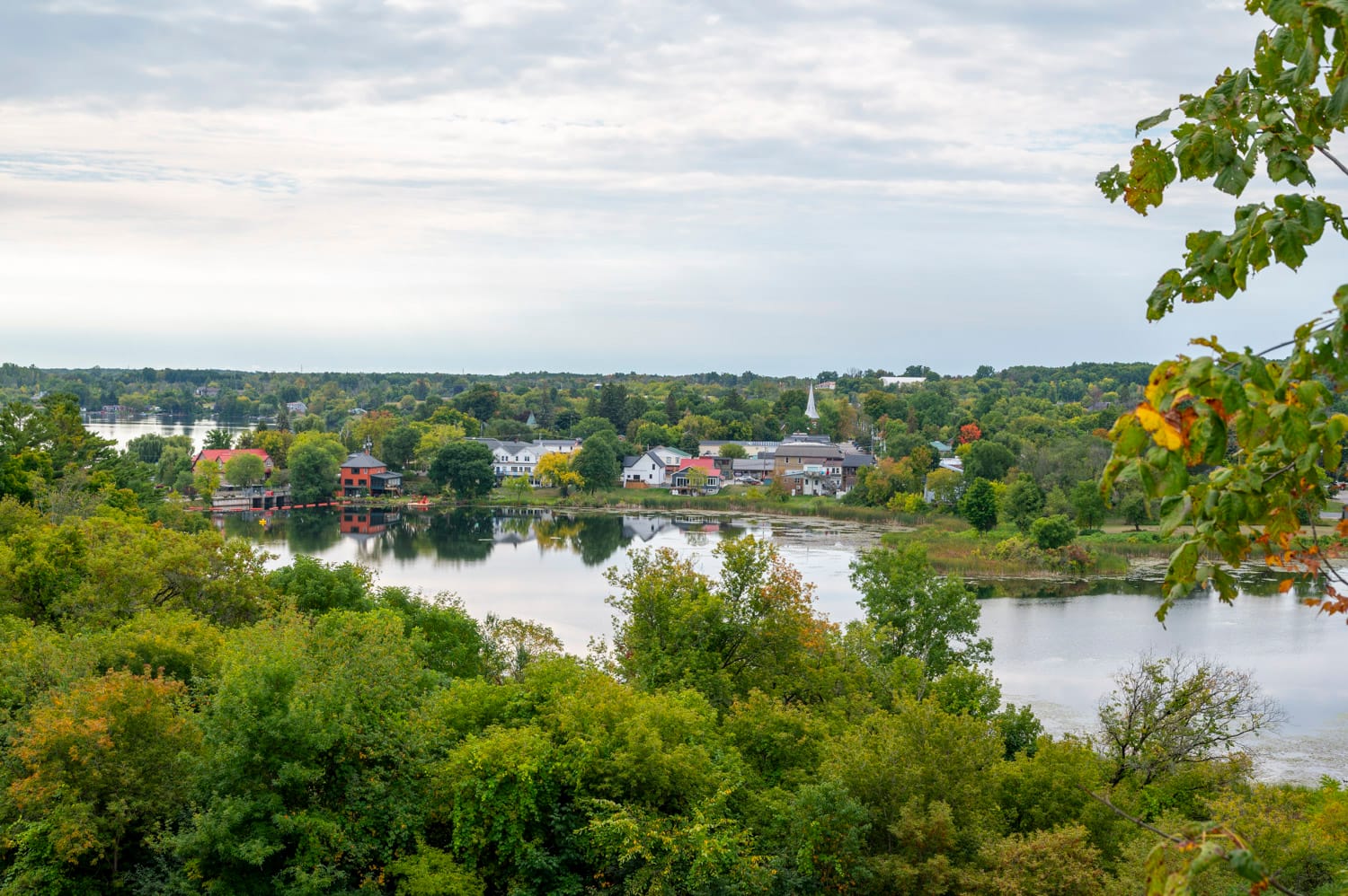 view of westport village ontario from up on a hill looking down