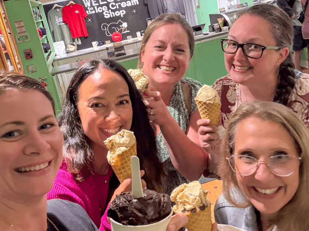 selfie of 5 women enjoying their ice cream at the opinicon 